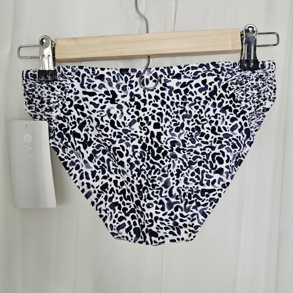 Athleta Zimbabwe Smocked Bottom swim bikini bottom black blue white animal XXS - Picture 5 of 8
